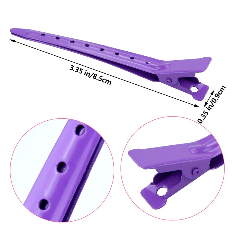 Bantoye 24 Packs Duck Bill Clips, Bantoye 3.35 Inches Rustproof Metal Alligator Curl Clips with Holes for Hair Styling, Hair Coloring, Purple - Image 2