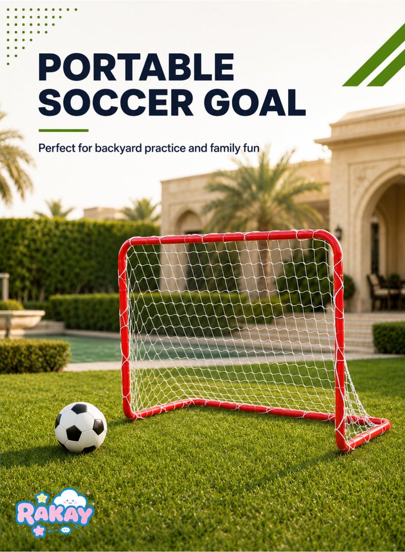 RAKAY Portable Soccer Goal with Net 76 x 56x 45 cm,Football Goal with a Single Net  Goal Meatel Post,Red Frame, Includes Ground Pegs - Image 1