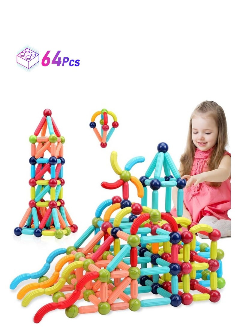 بلس بوينت مجموعة مكعبات بناء PLUSPOINT Stick Blocks بأشكال مختلفة، مجموعة تعليمية هندسية ثلاثية الأبعاد، مجموعة توصيل إبداعية متشابكة، لعبة STEM رائعة للأولاد والبنات (64 قطعة) - Image 1