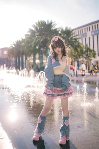 OATSBAS Preppy Lolita Kawaii Skirts Sweet Mini Women Cute Ball Gown Denim Skater Y2K High Waist Lace Cake Skirts (Blue,M,Medium) - Image 4