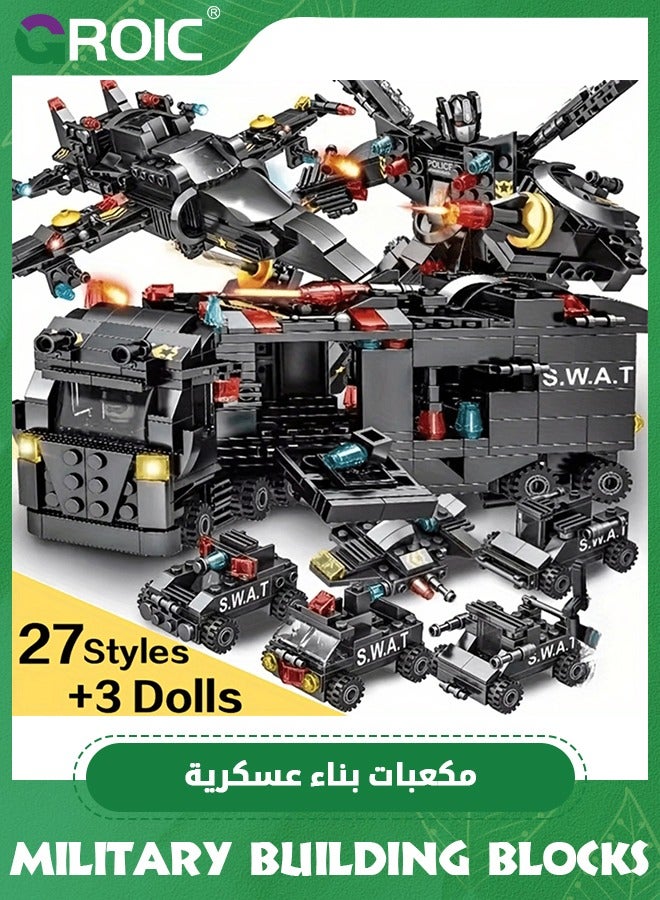 GROIC 8 IN 3 City Police Station Building Kit,Police SWAT Mobile Command Center Truck Toy Building Set,with Police Station Toy, Police Car Toy, Helicopter Toy,Fun Roleplay Police Toys  - Image 5