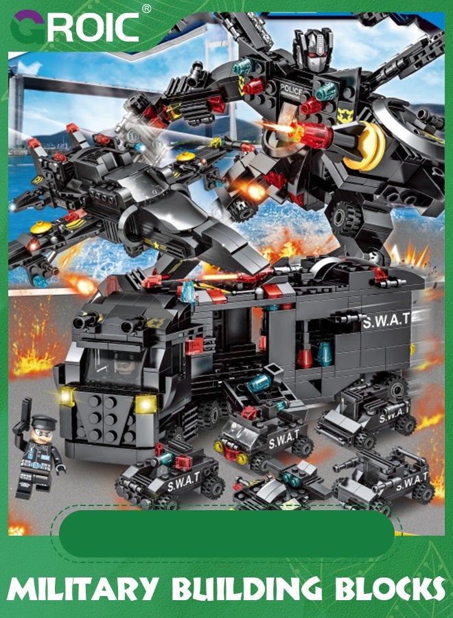 GROIC 8 IN 3 City Police Station Building Kit,Police SWAT Mobile Command Center Truck Toy Building Set,with Police Station Toy, Police Car Toy, Helicopter Toy,Fun Roleplay Police Toys  - Image 2