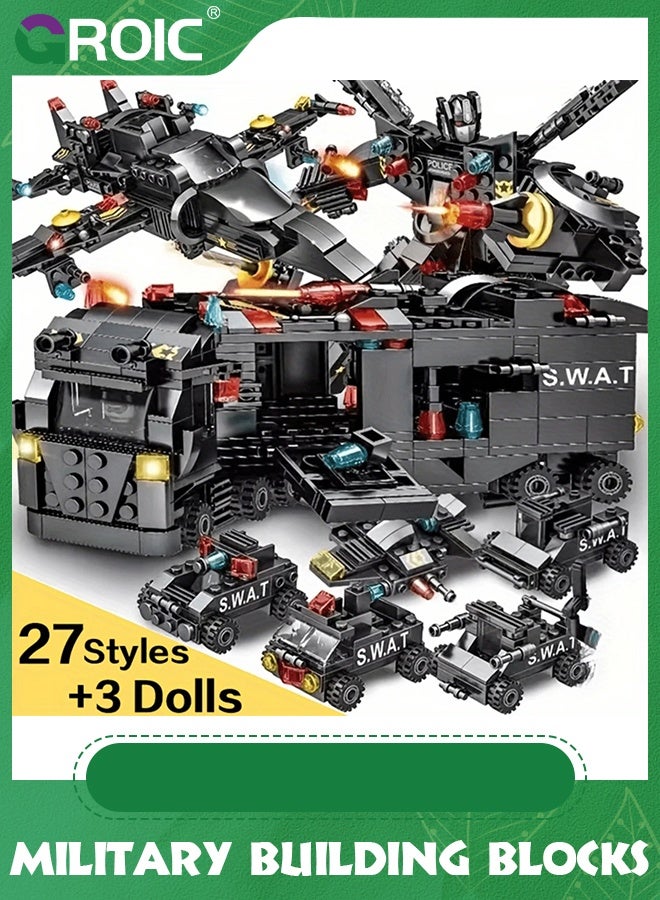GROIC 8 IN 3 City Police Station Building Kit,Police SWAT Mobile Command Center Truck Toy Building Set,with Police Station Toy, Police Car Toy, Helicopter Toy,Fun Roleplay Police Toys  - Image 5