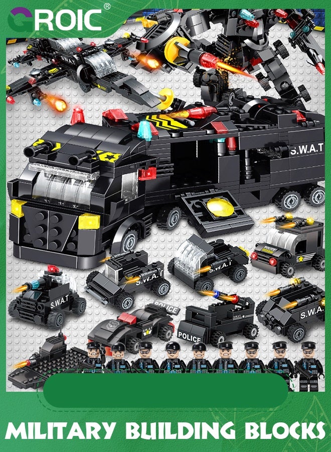 GROIC 8 IN 3 City Police Station Building Kit,Police SWAT Mobile Command Center Truck Toy Building Set,with Police Station Toy, Police Car Toy, Helicopter Toy,Fun Roleplay Police Toys  - Image 3