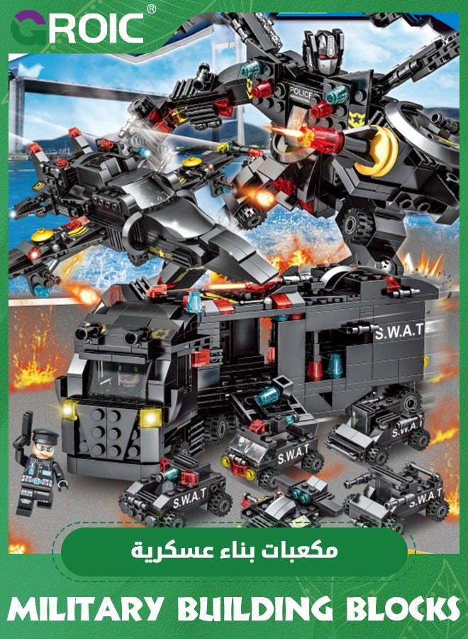 GROIC 8 IN 3 City Police Station Building Kit,Police SWAT Mobile Command Center Truck Toy Building Set,with Police Station Toy, Police Car Toy, Helicopter Toy,Fun Roleplay Police Toys  - Image 2