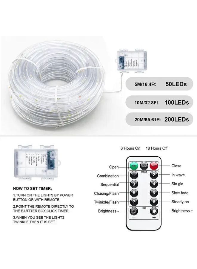 White 50 LED 196.85 Inch Outdoor Battery Powered Rope Light 8 Color Changing Modes - Image 4