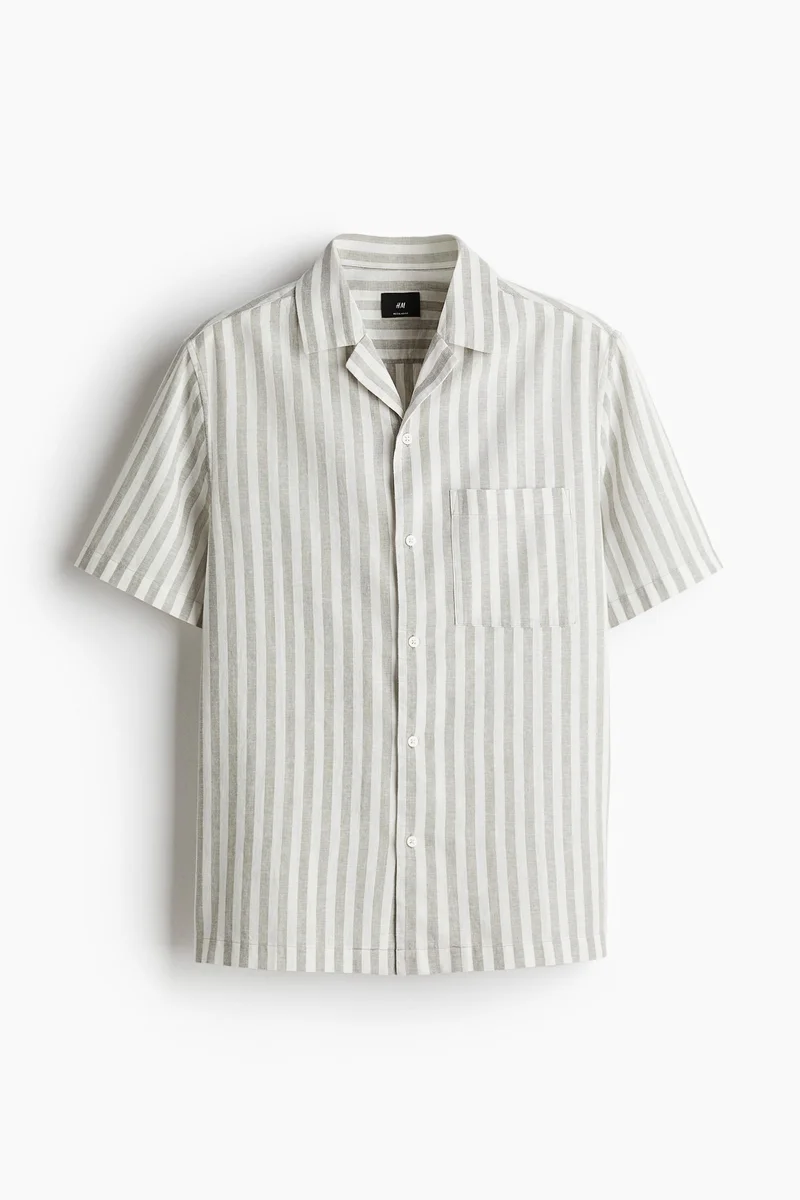 H&M Regular Fit Short-sleeved linen-blend shirt