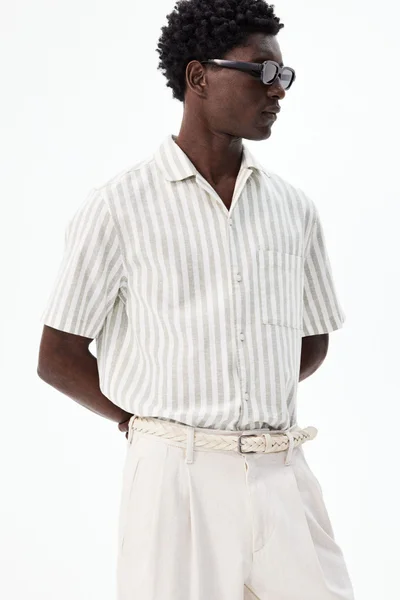 H&M Regular Fit Short-sleeved linen-blend shirt
