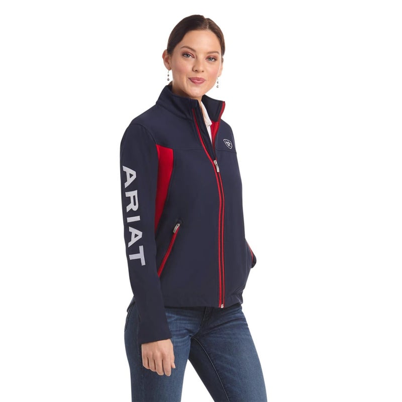ARIAT New Team Softshell Jacket â€“ Womenâ€™s Wind and Water Resistant Jacket Navy/Red - Image 4
