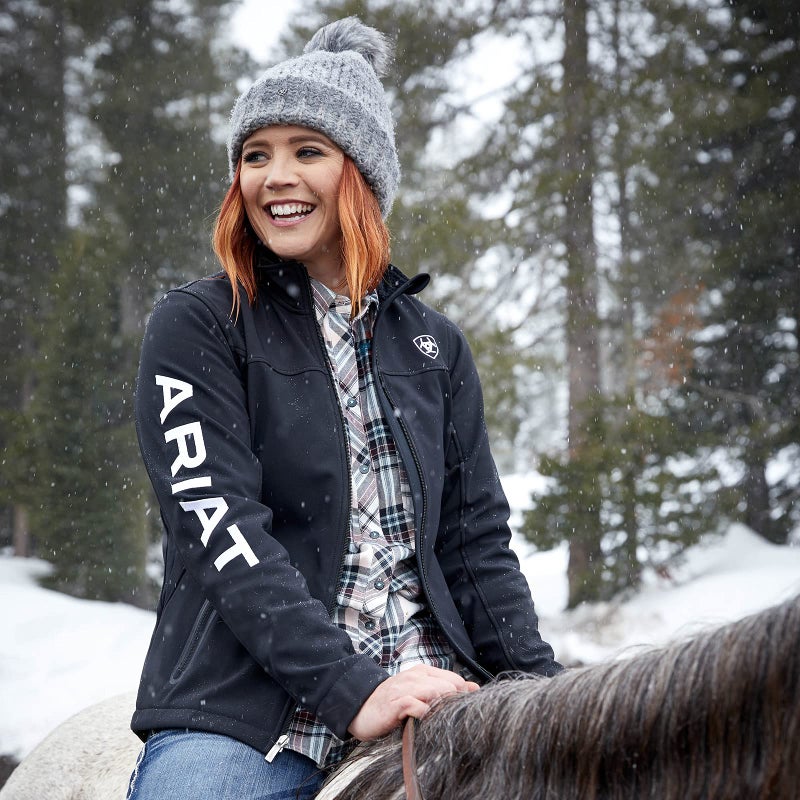 ARIAT New Team Softshell Jacket â€“ Womenâ€™s Wind and Water Resistant Jacket Navy/Red - Image 3