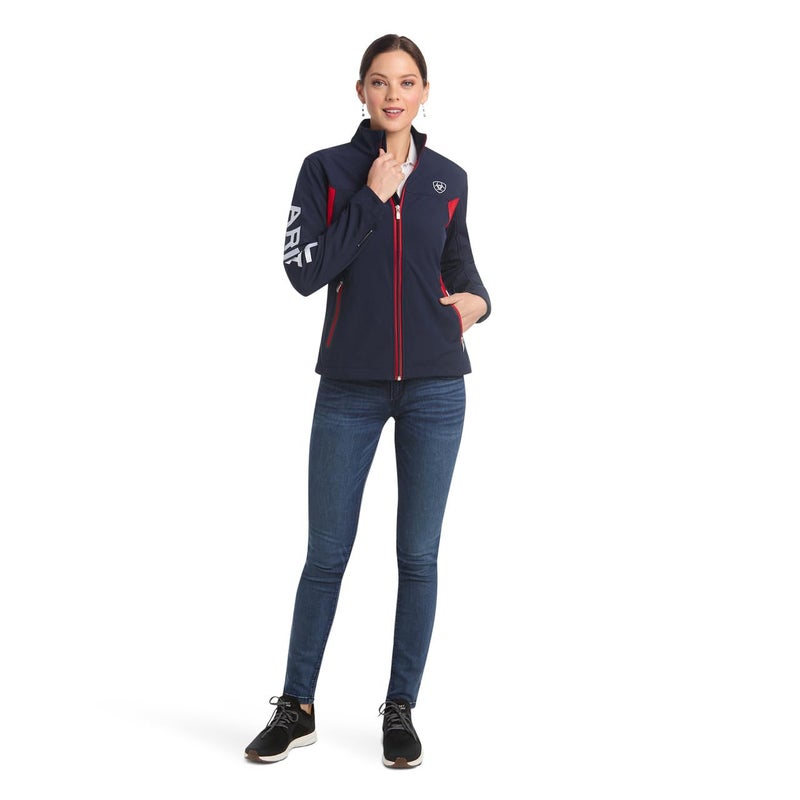 ARIAT New Team Softshell Jacket â€“ Womenâ€™s Wind and Water Resistant Jacket Navy/Red - Image 1