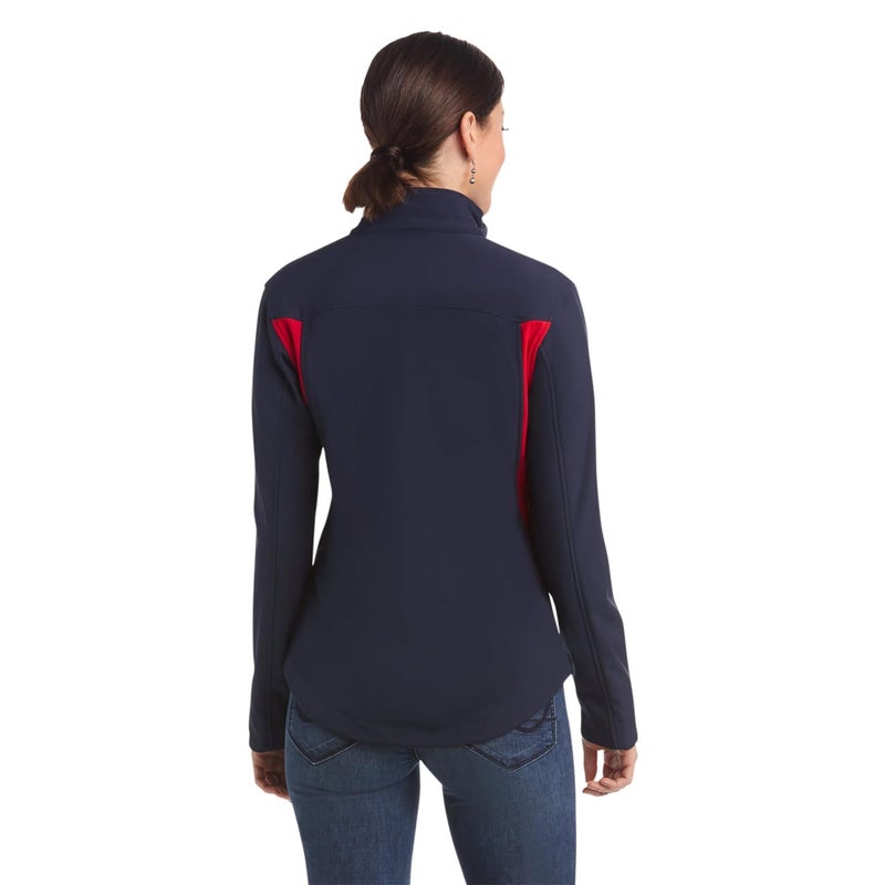 ARIAT New Team Softshell Jacket â€“ Womenâ€™s Wind and Water Resistant Jacket Navy/Red - Image 2