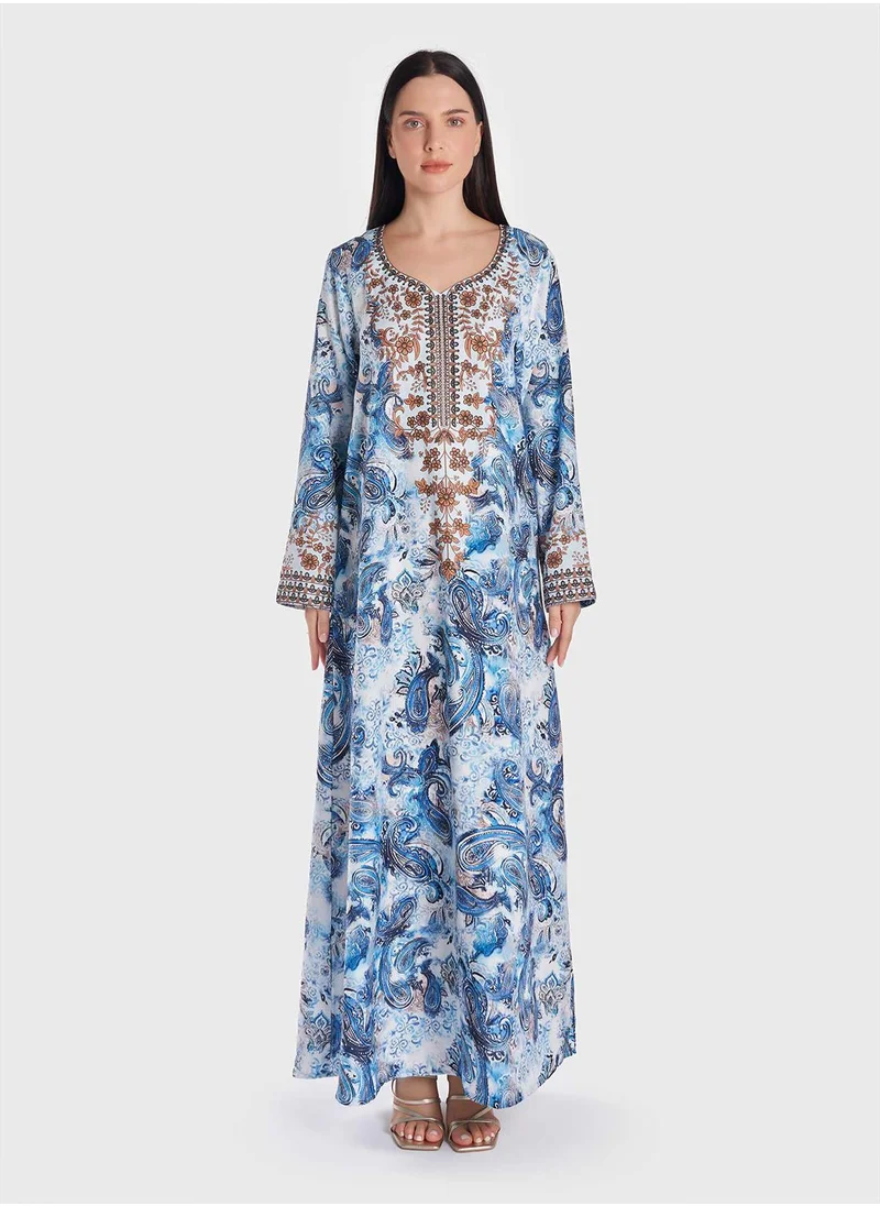 KASHKHA Rayon Digital Sparle Paisley Print Jalabiya