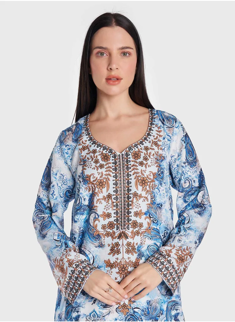 KASHKHA Rayon Digital Sparle Paisley Print Jalabiya