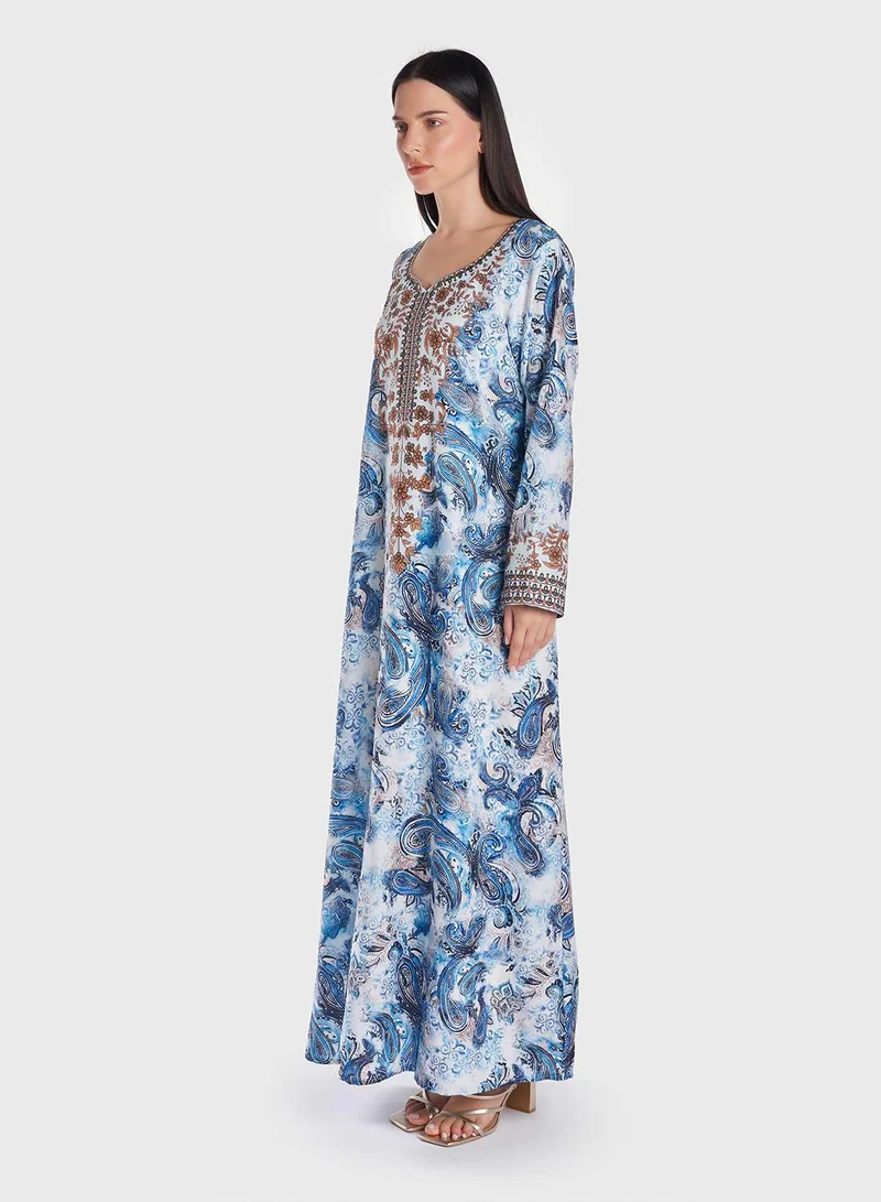 KASHKHA Rayon Digital Sparle Paisley Print Jalabiya