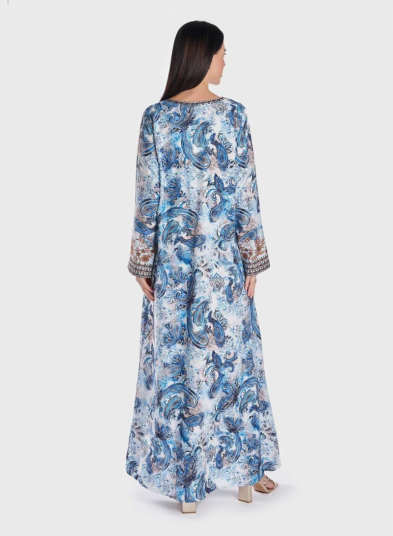 KASHKHA Rayon Digital Sparle Paisley Print Jalabiya