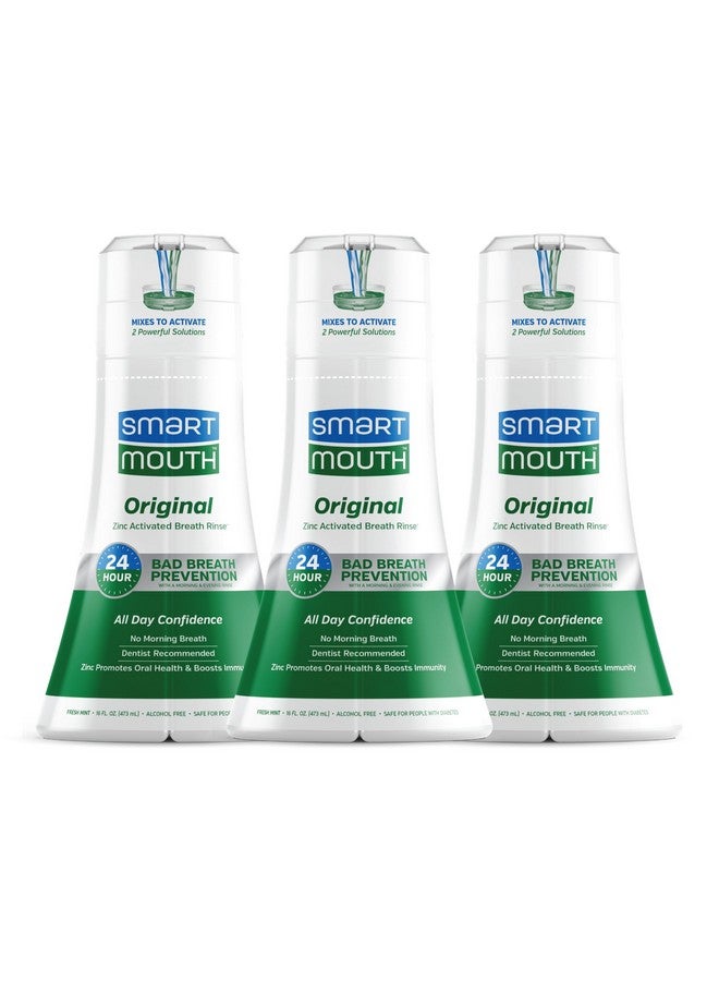 SmartMouth Original Activated Mouthwash - Adult Mouthwash For Fresh Breath - Oral Rinse For 24-Hour Bad Breath Relief With Twice Daily Use - Fresh Mint Flavor, 16 Fl Oz (3 Pack) - Image 1