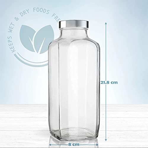 Brezzycloud Piraml Glass Travel Glass Drinking Fridge Bottle with Stainless Steel Lid for Home, Travel, Juicing, Water, Smoothie 1liter (1000ml French Square Bottle, Set Of 2) - Image 2