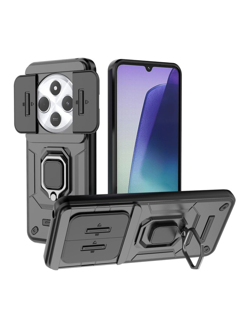 General The sliding mobile phone case is suitable for Redmi 14C protective cover, multi-function ring magnetic car hard shell  - Image 1