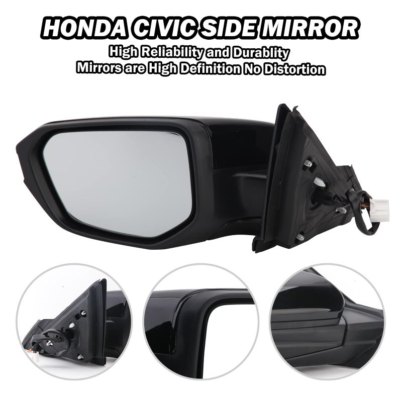 MOFOAP MOFOAP Driver Side View Mirror Compatible with 2016-2021 Honda Civic Power Heated,Civic Side Mirror Left Replace# 76258TBAC02ZA, 5Pins-Heated  - Image 2