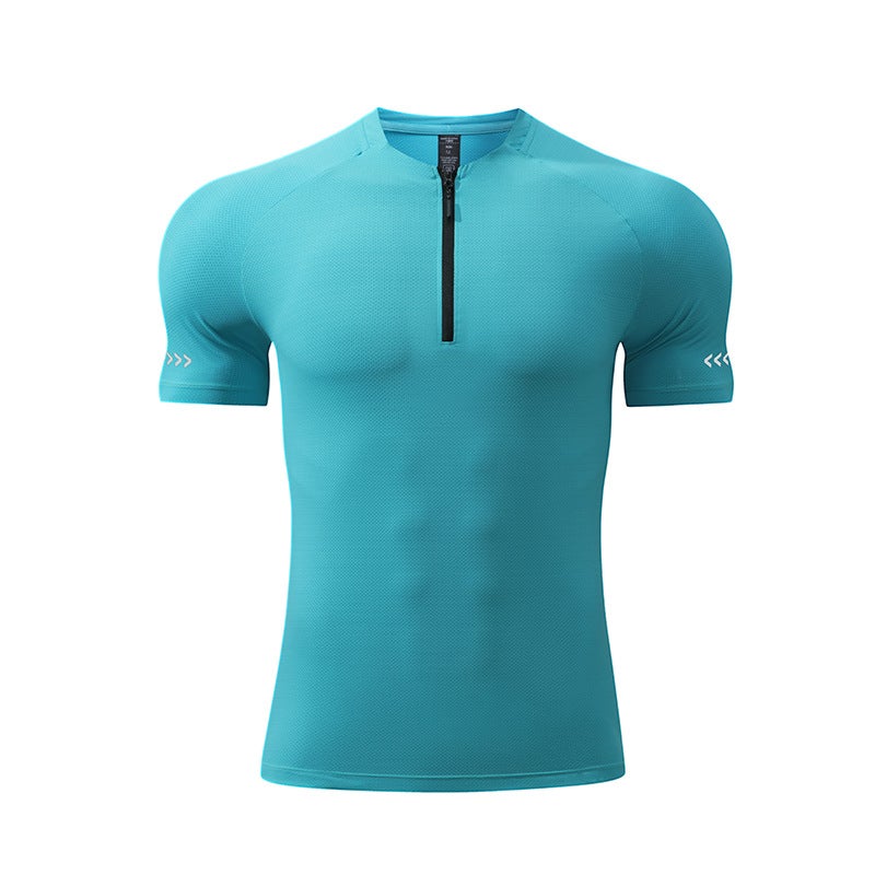 Generic Summer Mens Outdoor High-Elastic Quick-Dry Sports Tee Light Blue