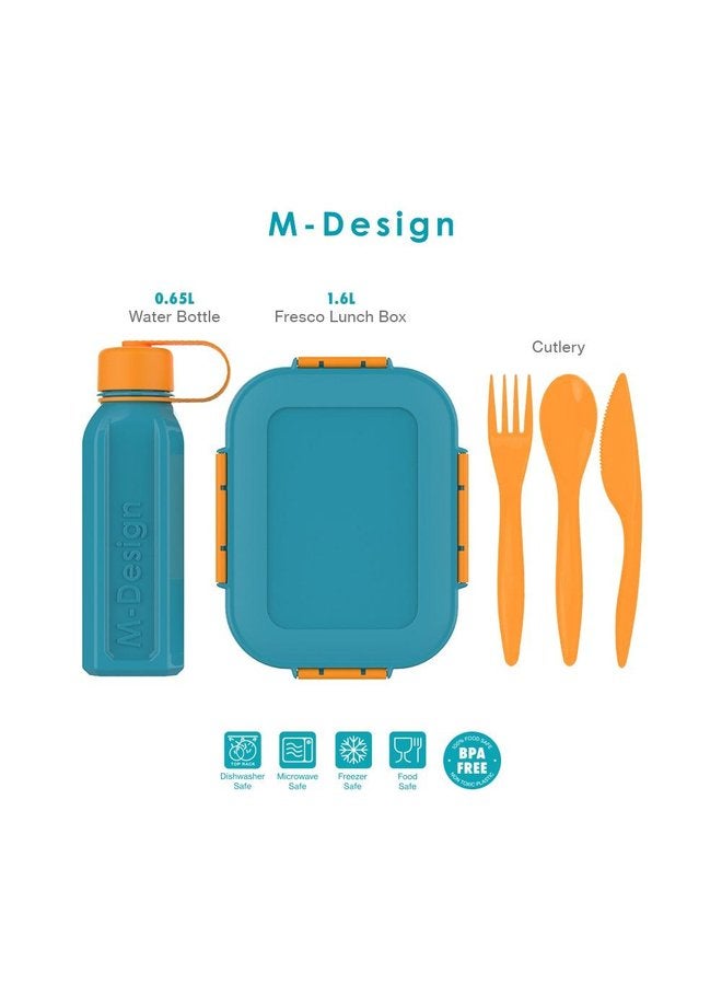 أم-ديزاين طقم حافظة الغداء + زجاجة مياه 650 ملليلتر-أزرق - Image 1