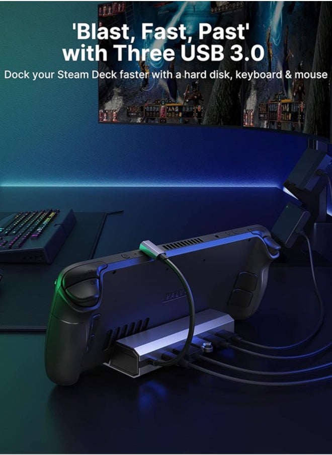 Chixing - 6 in 1 Stream Deck Dock with HDMI 2.0 4K@60Hz, Docking Station for Steam Deck ROG Ally, 1000Mbps Gigabit Ethernet, 3 USB-A 3.0 and Full Speed Charging USB-C Port Compatible with Valve Steam Deck - Image 1
