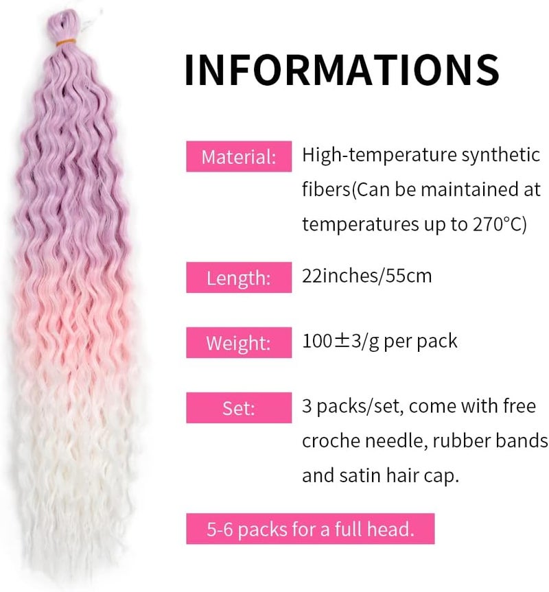 DSOAR 22 Inch 3 Packs Deep Twist Crochet Hair Ocean Wave Curly Bohemian Crochet Braids Deep Wave Hair Bundles Synthetic Hair Extensions for Women Girls - Image 5