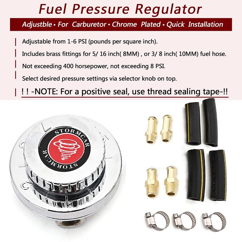 RJSPHH Fuel Pressure Regulator Kit Carburetor Carb Fuel Pump FPR, Adjustable Gunmetal Fuel Pressure Regulator Universal for Carburetor Engine - Image 2
