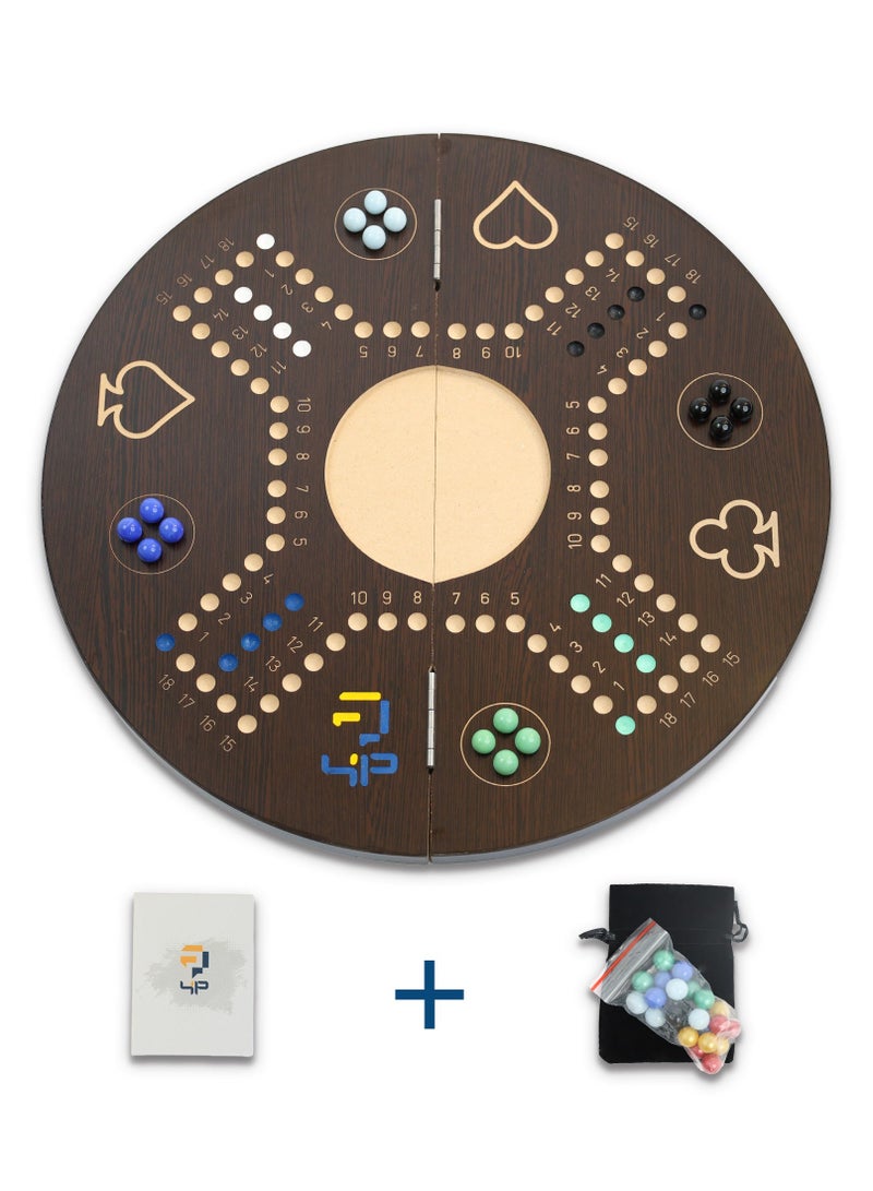 Four Plus 4P Jackaroo Game Round Jackaroo Game Made of Durable Wood Foldable Double Sided for 4 or 6 Players - Image 1