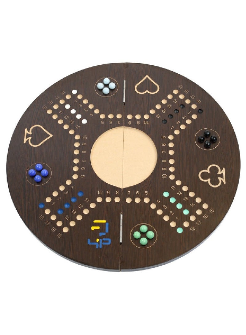 Four Plus 4P Jackaroo Game Round Jackaroo Game Made of Durable Wood Foldable Double Sided for 4 or 6 Players - Image 2