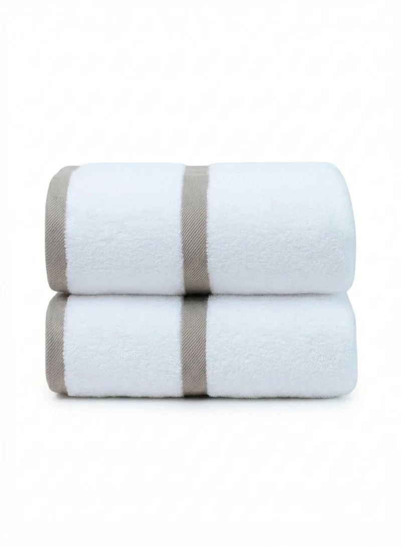 1 تشيس طقم مناشف حمام من قطعتين - مناشف حمام ناعمة وماصة مصنوعة من القطن الخالص بنسبة 100%، وزنها 600 غرام/متر مربع، بحواف مخططة بيج، مناشف كبيرة فاخرة للاستخدام المنزلي والمنتجعات الصحية والفنادق