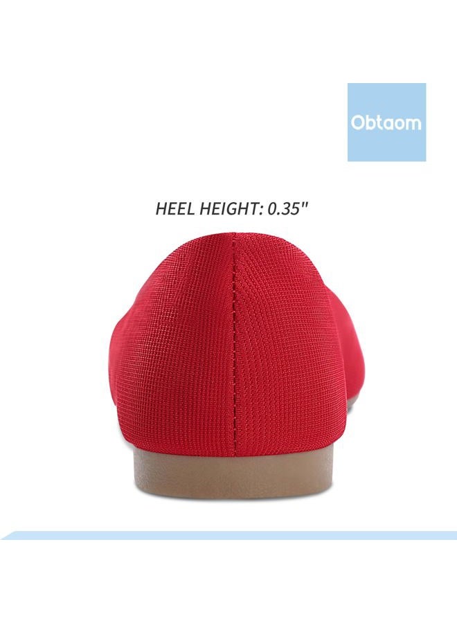 Obtaom أحذية مسطحة نسائية من القماش، كعب دائري، أحذية سهلة الارتداء (أحمر، US8) - Image 4