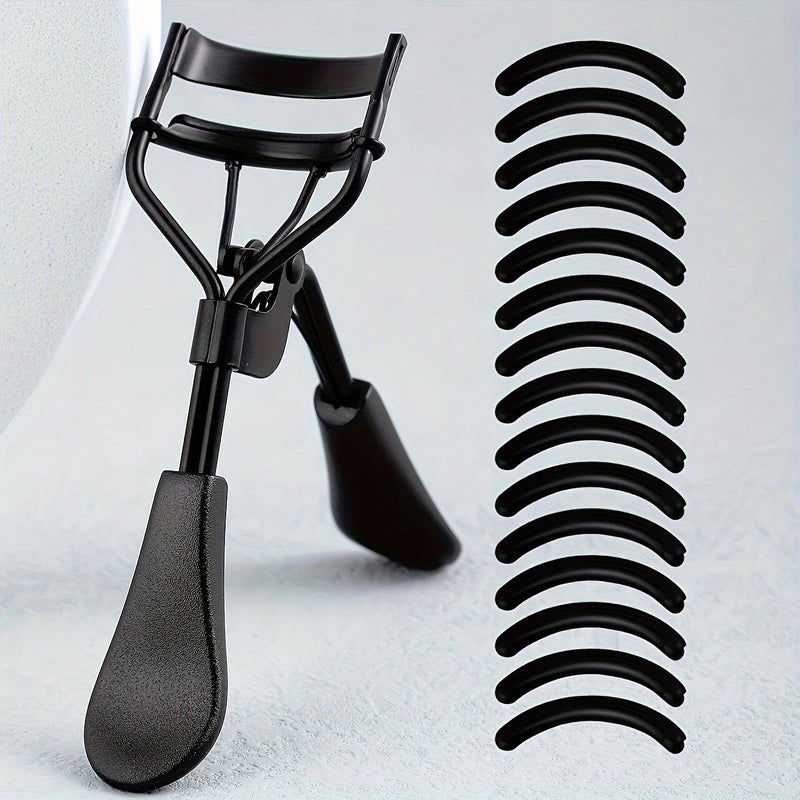 16 Piece Portable Eyelash Curler and Pads Set Gold Black Stainless Steel Curved Handle Eyelash Curl Tool No Harm To Eyelashes For Women - Image 2