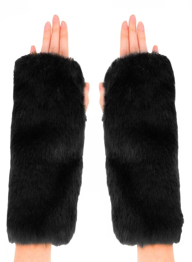 قفازات نيو فانسي الشتوية النسائية المصنوعة من الفرو الصناعي الناعم والدافئ، بدون أصابع، مقاس واحد، لون أسود - Image 1
