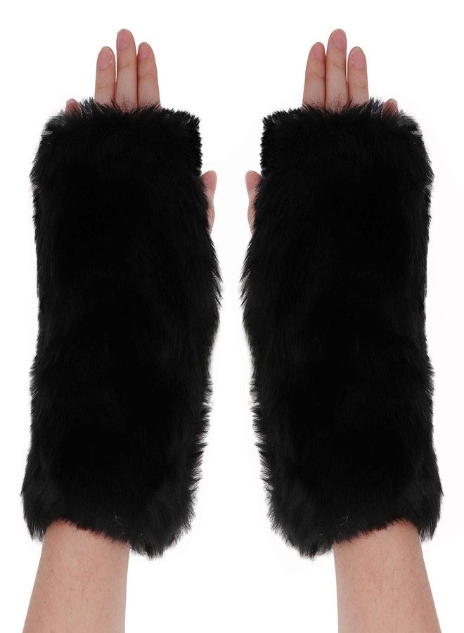 قفازات نيو فانسي الشتوية النسائية المصنوعة من الفرو الصناعي الناعم والدافئ، بدون أصابع، مقاس واحد، لون أسود - Image 5