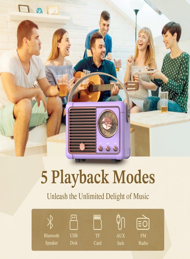 PRUNUS J-999 Retro Bluetooth Speaker,Vintage Decor,Mini Wireless Bluetooth Speaker,Cute Old Fashion Style Support USB/TF Card/AUX for Kitchen Desk Bedroom Office Party Outdoor（Exclusive Purple） - Image 4