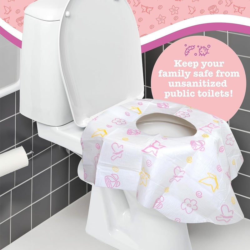 Potty Shields Toilet Seat Covers Disposable (20 Pack, Floral) - XL Waterproof Toilet Cover for Toddlers, Kids & Adults - Portable & Individually Wrapped for Travel, Potty Training & Public Restrooms - Image 2