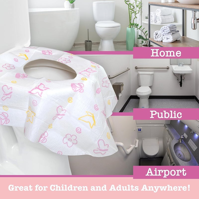 Potty Shields Toilet Seat Covers Disposable (20 Pack, Floral) - XL Waterproof Toilet Cover for Toddlers, Kids & Adults - Portable & Individually Wrapped for Travel, Potty Training & Public Restrooms - Image 4