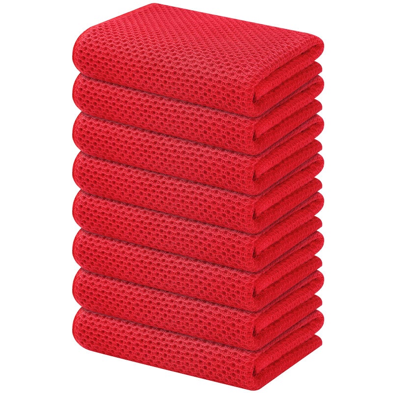 Kitinjoy 100 ٪ من مناشف المطبخ وافل بوكس ​​القطن 8 عبوات فائقة الناعم والامتصاص مناشف أطباق تجفيف أطباق يدوية المطبخ 13 في × 28 باللون الأحمر - Image 1