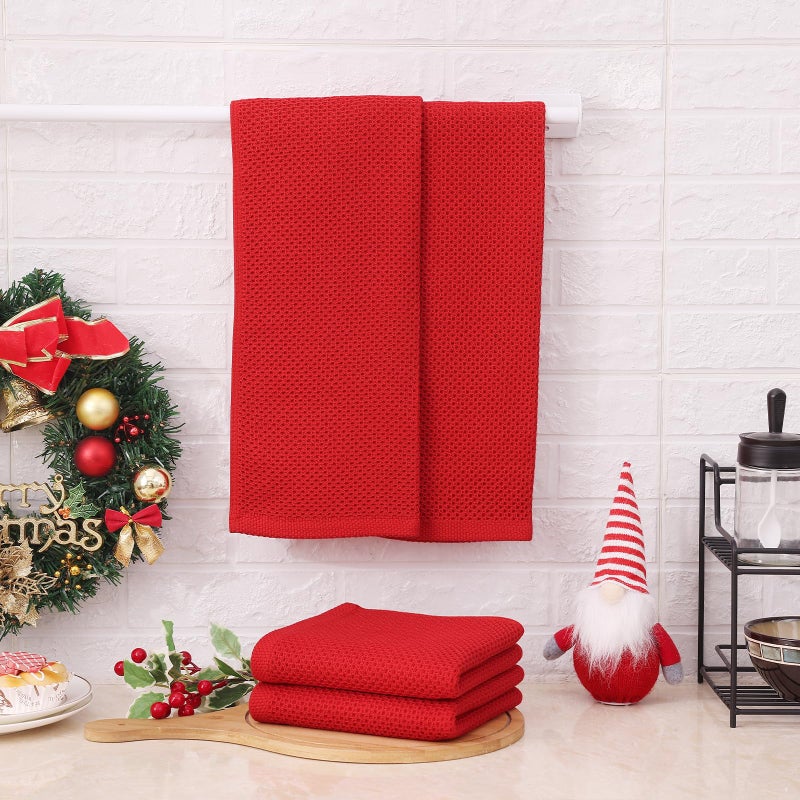 Kitinjoy 100 ٪ من مناشف المطبخ وافل بوكس ​​القطن 8 عبوات فائقة الناعم والامتصاص مناشف أطباق تجفيف أطباق يدوية المطبخ 13 في × 28 باللون الأحمر - Image 2