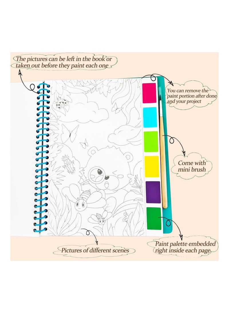 SYOSI Kids Watercolor Painting Book Set, Paint with Water Book for Toddlers Water Coloring Painting Paper with Paint Palette and Brush Art Craft Gift for Drawing - Image 2