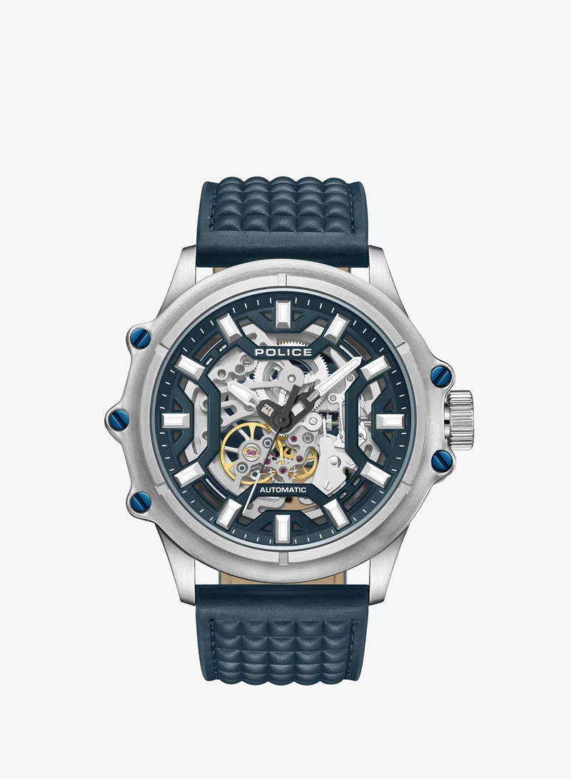 POLICE Luang 45mm Men's Automatic Watch with Blue Leather  Strap