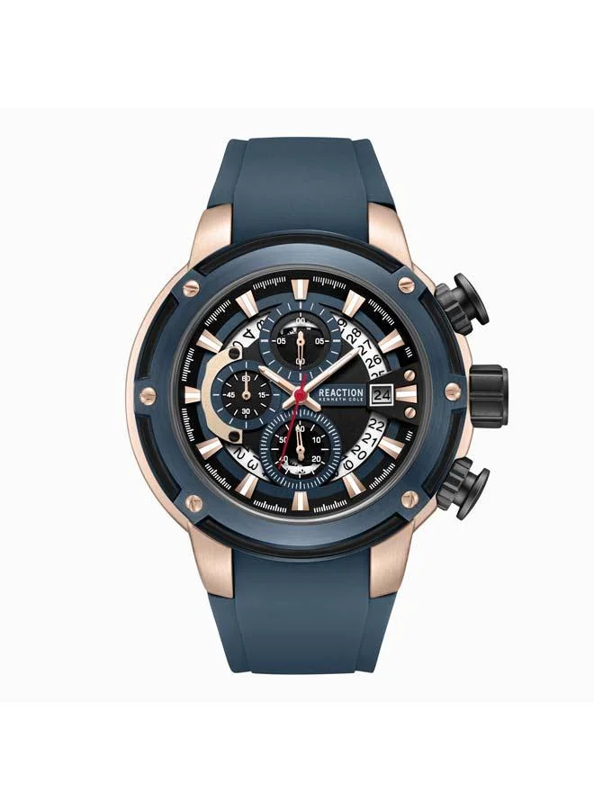 Kenneth Cole Reaction Blue Dial Blue Silicone Strap Chronograph Watch for Men, 56.2mm