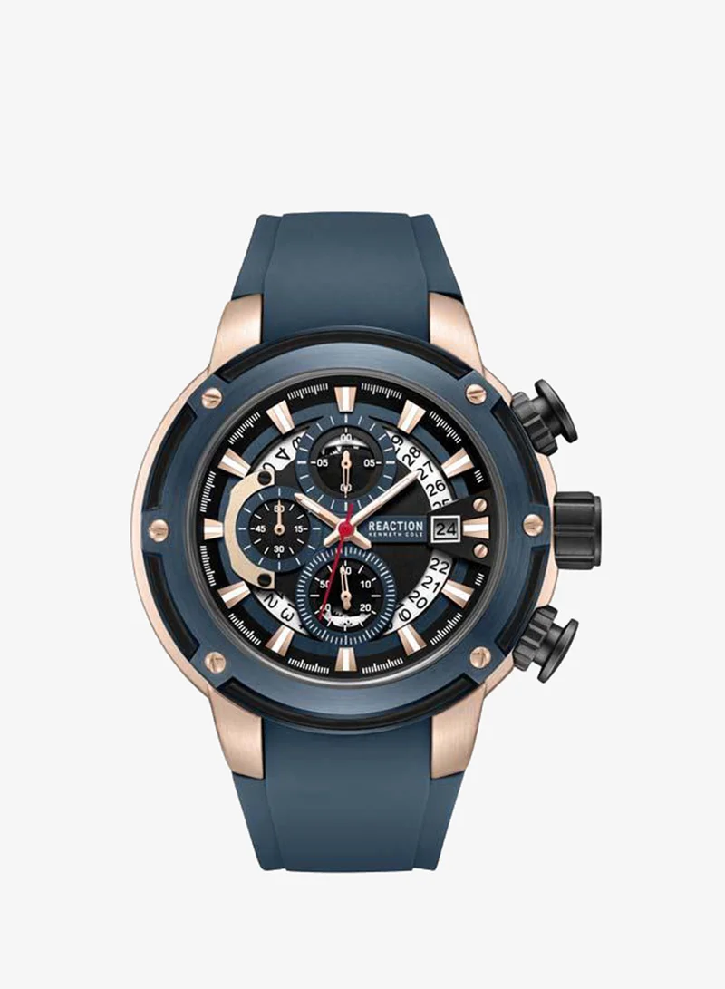Kenneth Cole Reaction Blue Dial Blue Silicone Strap Chronograph Watch for Men, 56.2mm