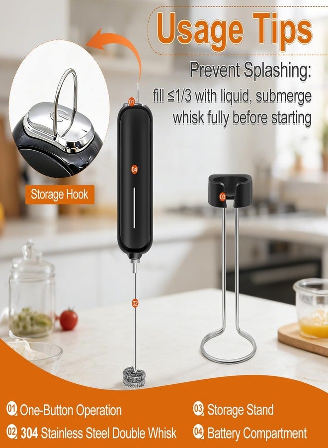 jiaonun Milk Frother Handheld Battery Operated, Double Whisk, Electric Whisk Foam Maker, Handheld Drink Mixer, Mini Frother Wand with Stainless Steel Whisk for Coffee, Cappuccinos, With Stand and Storage Hook - Image 3