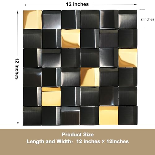Elephantile 5 Sheets Black & Gold Tiles Metal Mosaic Wall Backsplash Tile 3D Wall Panels [5 Sq.feet] - Image 3