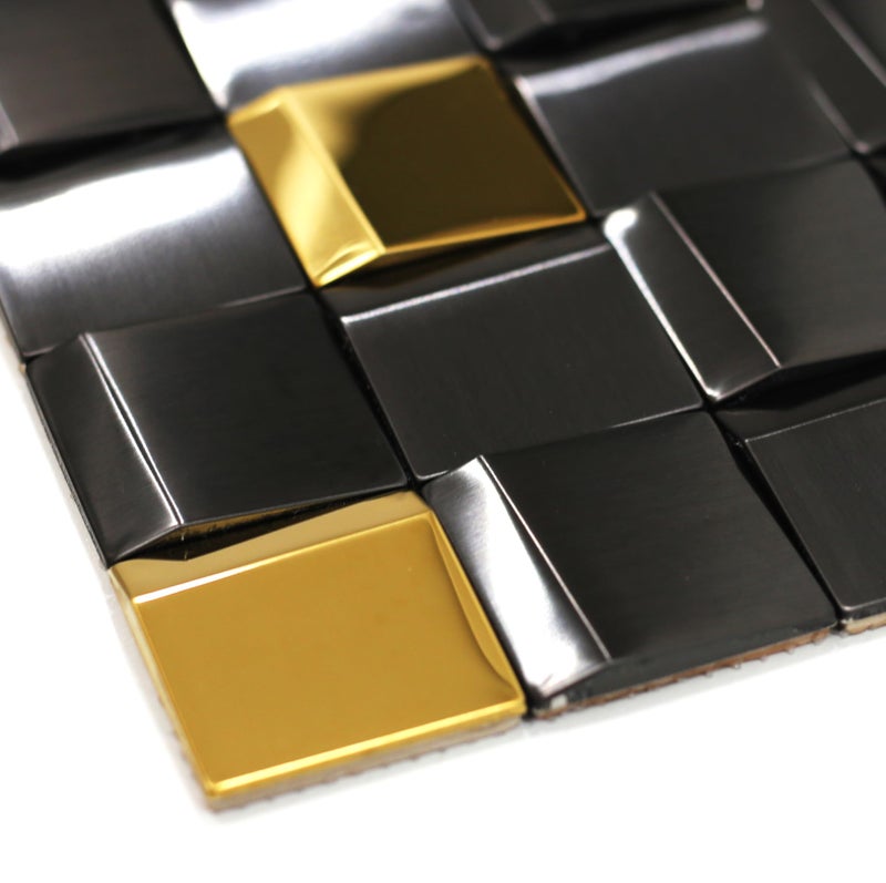 Elephantile 5 Sheets Black & Gold Tiles Metal Mosaic Wall Backsplash Tile 3D Wall Panels [5 Sq.feet] - Image 2