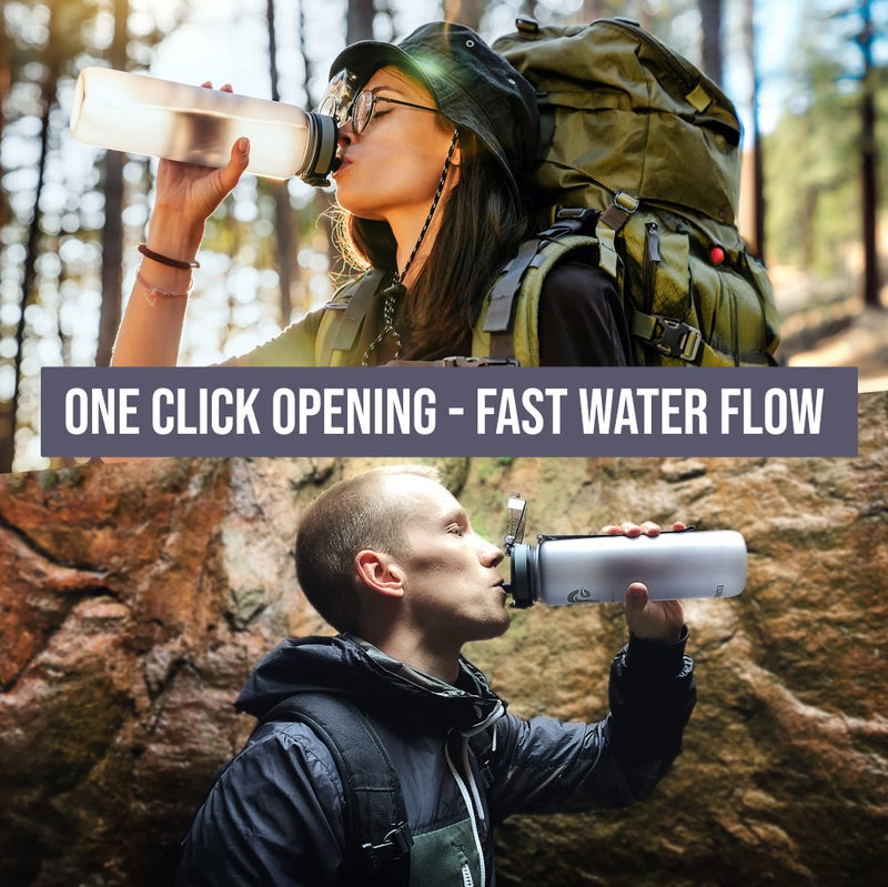 Embrava Best Sports Water Bottle - 32oz Large - Fast Flow, Flip Top Leak Proof Lid - Non-Toxic BPA Free - Safe & Eco-Friendly - Quart (1L) - No Straw, Clear with Strap and Filter - Gym & Workout Ready - Image 4