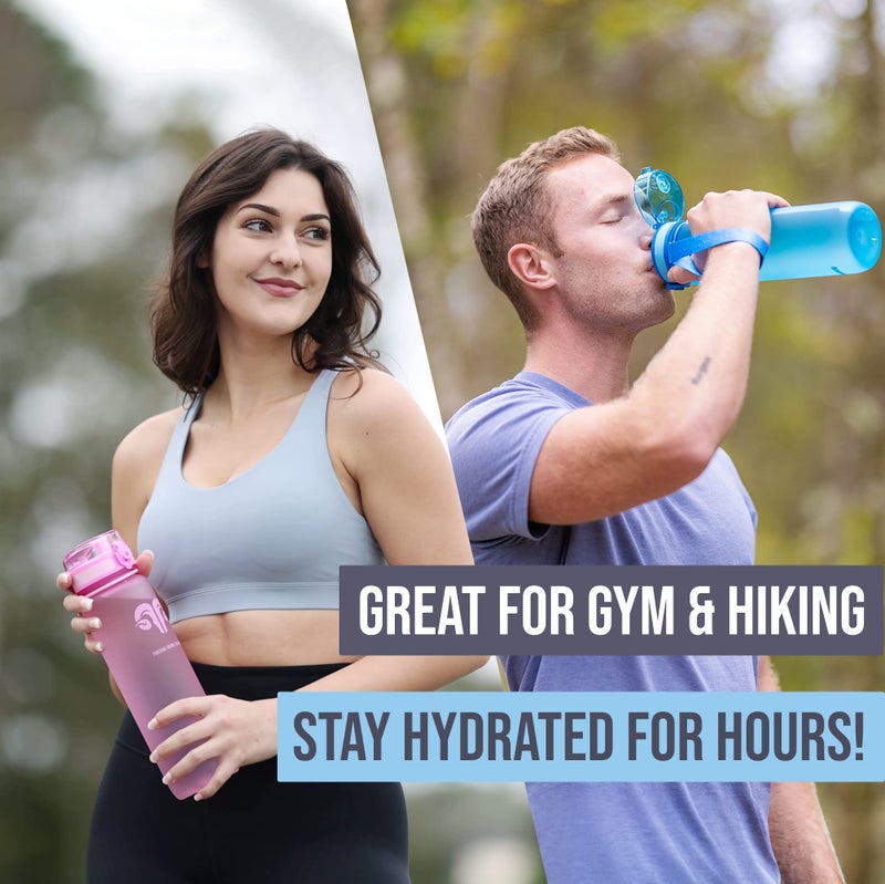 Embrava Best Sports Water Bottle - 32oz Large - Fast Flow, Flip Top Leak Proof Lid - Non-Toxic BPA Free - Safe & Eco-Friendly - Quart (1L) - No Straw, Clear with Strap and Filter - Gym & Workout Ready - Image 2